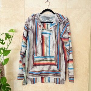 Señor Lopez Serape Striped Hooded Sweater Gray Tie-Dye Large